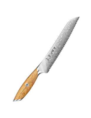 Coltello pane seghettato Hezhen X01-MB lama damasco