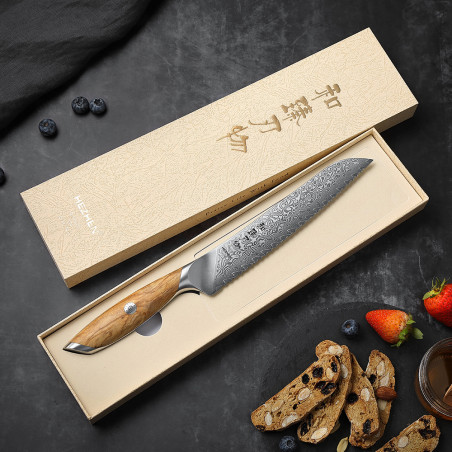 Coltello pane seghettato Hezhen Flagship damasco 21 cm
