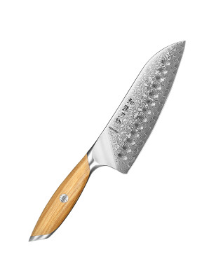 Coltello Santoku Hezhen X01-RS alveolato damasco 19 cm