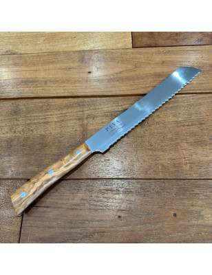 Coltello seghettato per tagliare pane e dolci. Manico in legno di Olivo