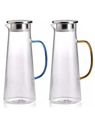 Narciso caraffa plissé in vetro borosilicato con coperchio e manico – 1,6 L