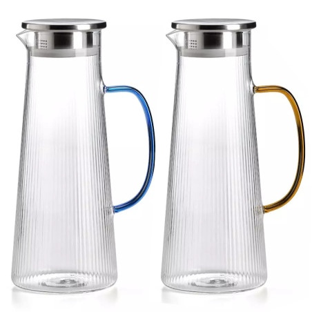 Caraffa IVV Narciso plissé in vetro con coperchio 1,6 litri