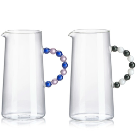 Collier caraffa in vetro borosilicato trasparente con manico bianco e grigio