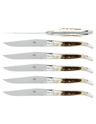 Set 6 coltelli bistecca Forge de Laguiole corno di cervo
