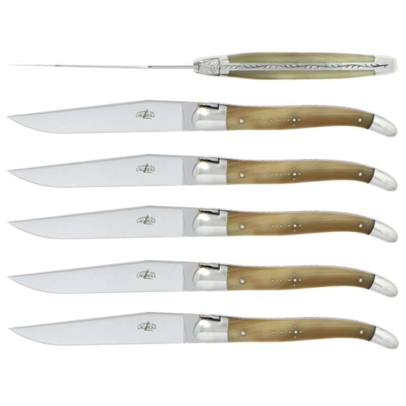 Set 6 coltelli bistecca Forge de Laguiole corno chiaro Set 6 coltelli bistecca Forge de Laguiole corno chiaro