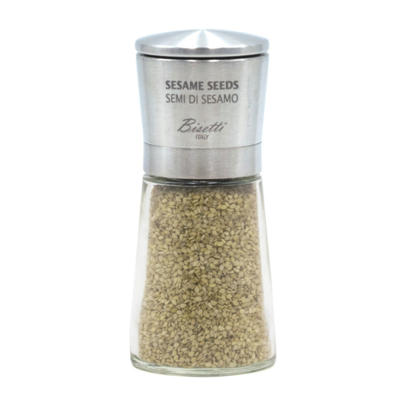 Macina semi di sesamo Bisetti vetro e acciaio 13 cm Macina semi di sesamo Bisetti vetro e acciaio 13 cm