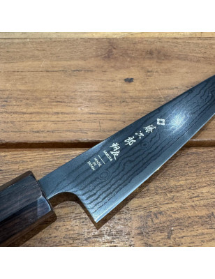 Coltello Petty con lama nera in acciaio damasco e manico in legno di Ebano