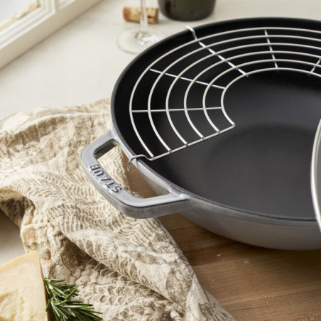 Wok con coperchio in vetro rotondo - 30 cm, grigio grafite