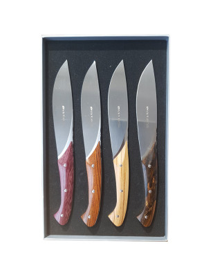Set 4 coltelli da Fiorentina Viper. Manici in legno di Olivo, zircote, cocobolo e amaranto
