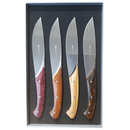 Set 4 coltelli da Fiorentina Viper. Manici in legno di Olivo, zircote, cocobolo e amaranto