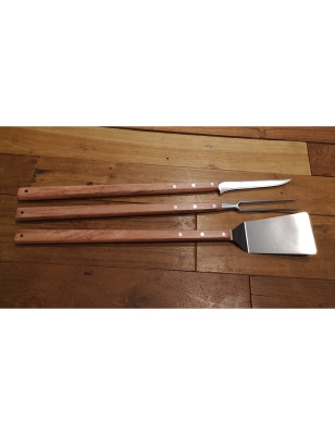 Set 3 attrezzi per barbecue in acciaio inox e legno