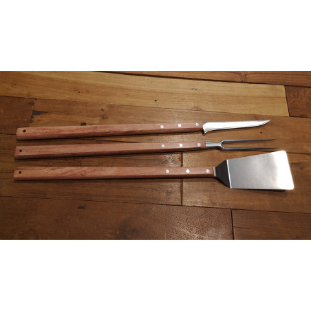 Set 3 attrezzi per barbecue in acciaio inox e legno