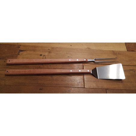 Paletta e forchettone per barbecue acciaio inox e legno