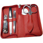 Set manicure 4 pezzi in acciaio con astuccio pelle rossa