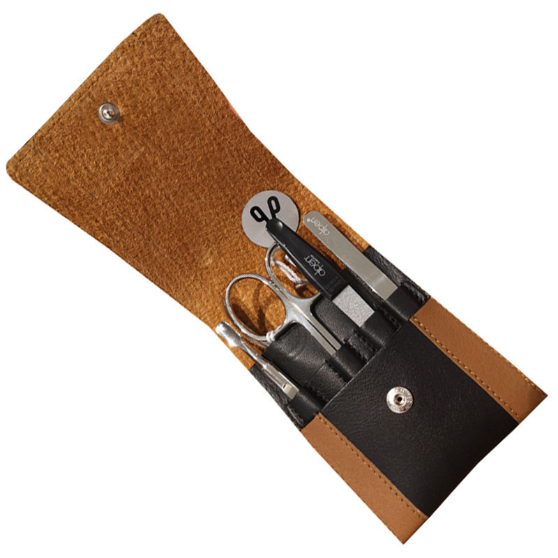 Set manicure Alpen 5 pezzi in acciaio nichelato con astuccio nero e marrone Set manicure Alpen 5 pezzi in acciaio nichelato con astuccio nero e marrone