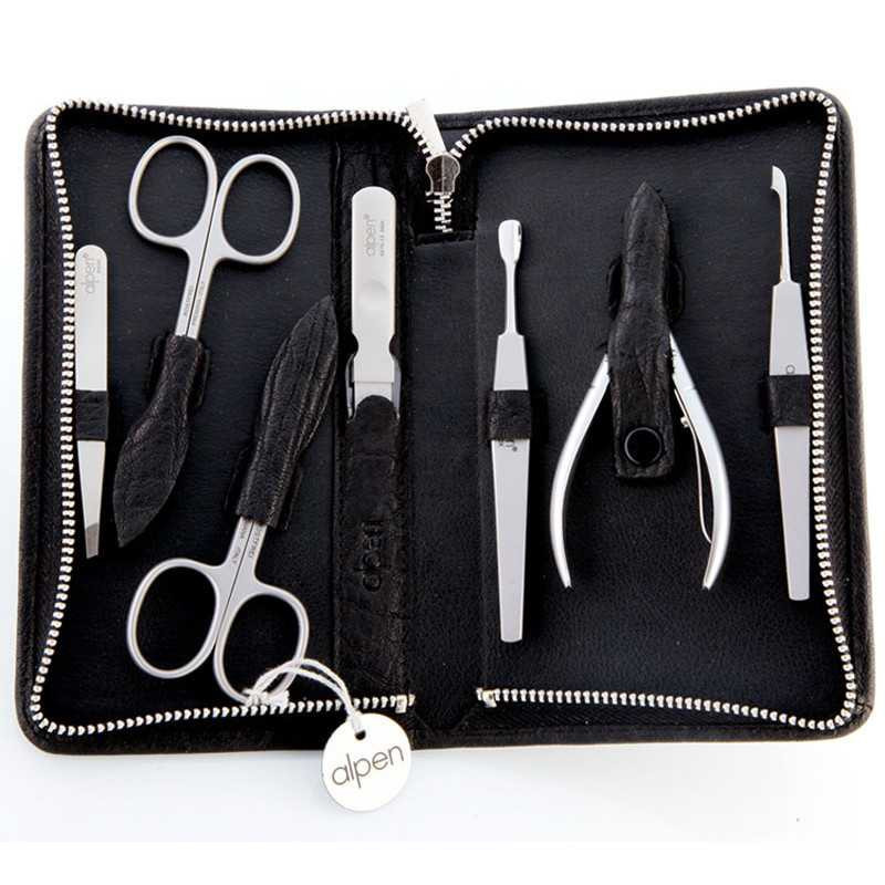 Set manicure Alpen 7 pezzi acciaio inox con astuccio pelle nera Set manicure Alpen 7 pezzi acciaio inox con astuccio pelle nera