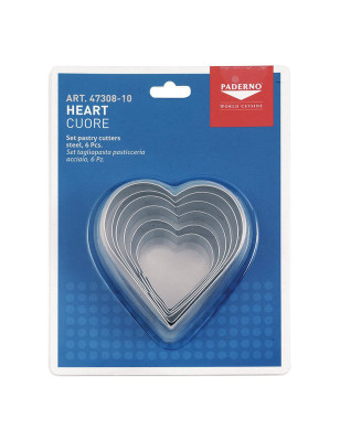 Coppapasta cuore liscio Paderno 6 pezzi misure in scala
