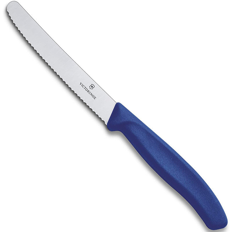Coltello da tavola seghettato Victorinox blu punta tonda Coltello da tavola seghettato Victorinox blu punta tonda