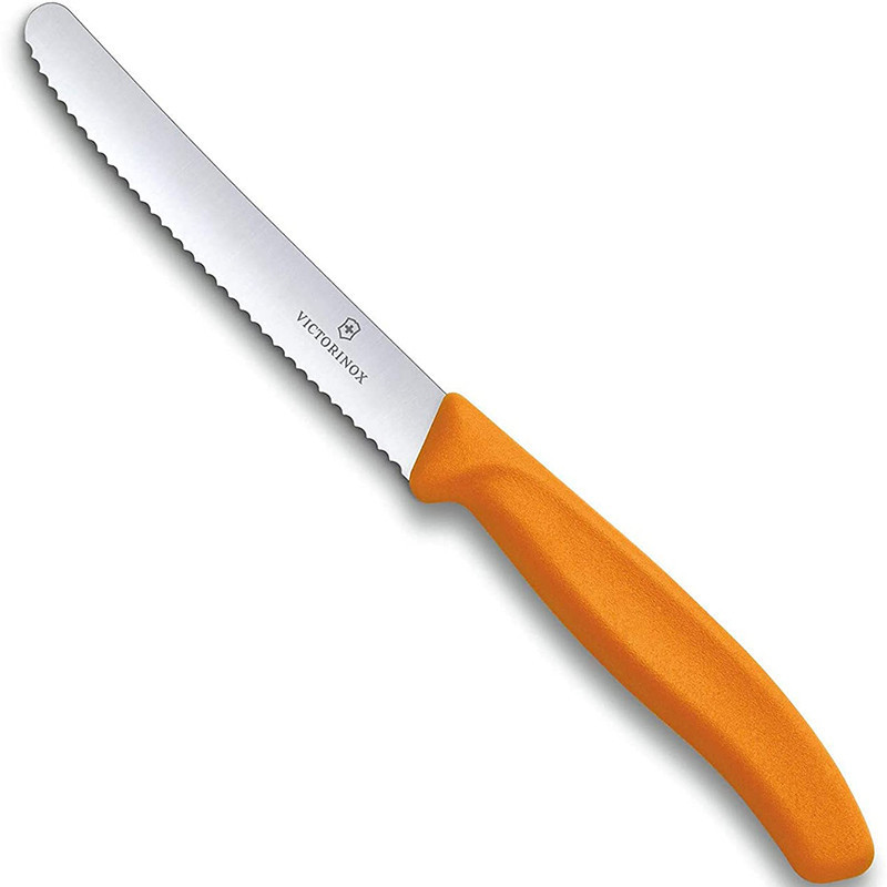 Coltello da tavola seghettato Victorinox arancione punta tonda Coltello da tavola seghettato Victorinox arancione punta tonda