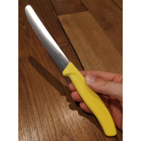 Coltello da tavola seghettato Victorinox giallo punta tonda