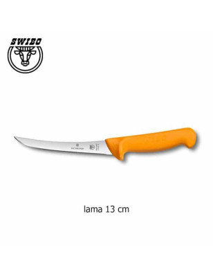 Coltello professionale per disossare la carne con lama curva e flessibile. Realizzato in Svizzera