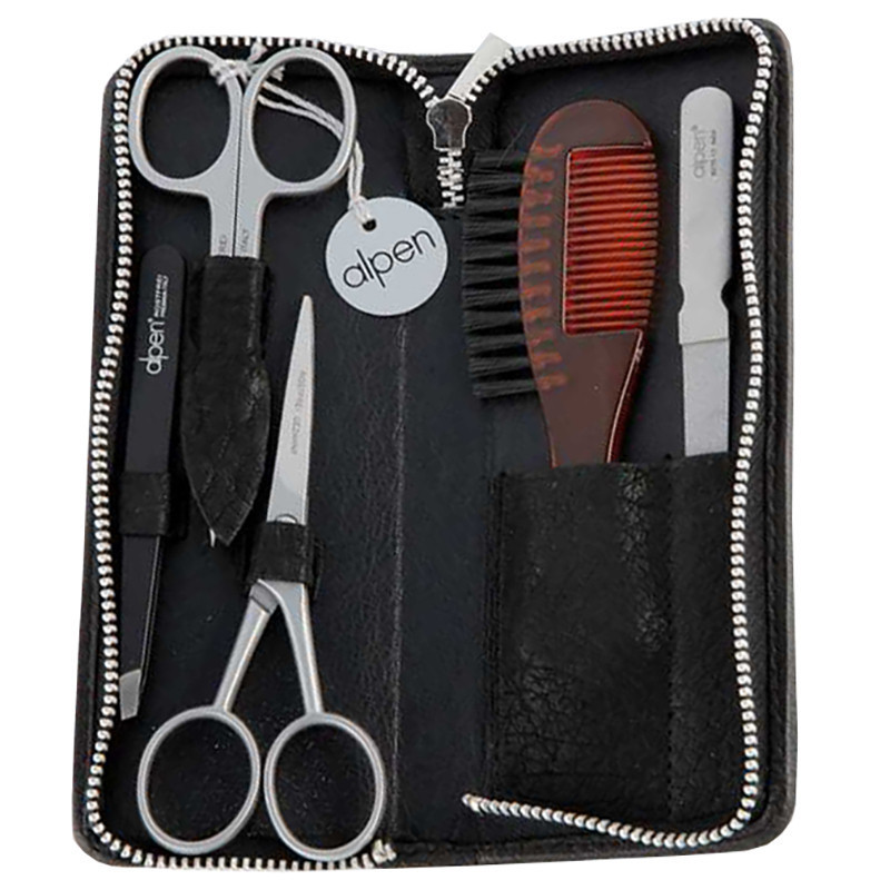 Set manicure Alpen 5 pezzi inox con astuccio pelle nera