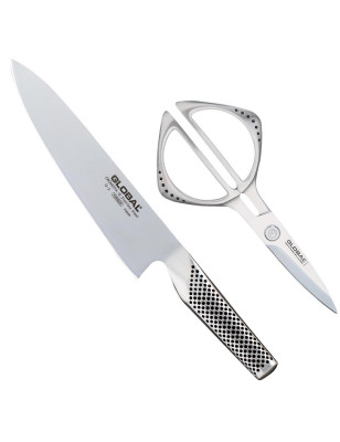 Set coltello trinciante cucina e forbice global G-2210. Prodotti in Giappone
