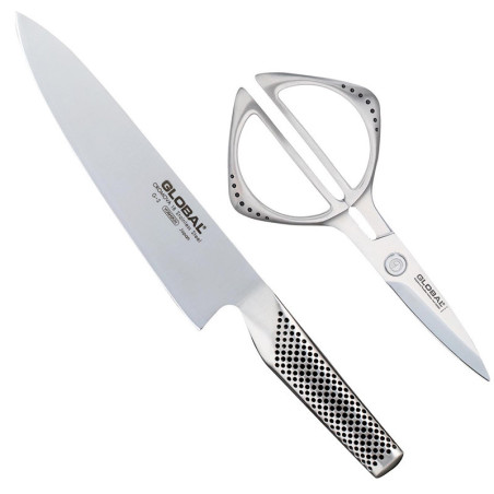 Set coltello trinciante cucina e forbice global G-2210. Prodotti in Giappone